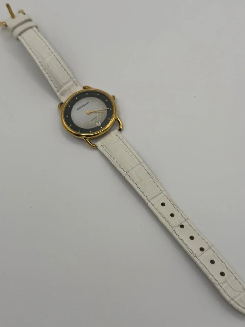 White Dial Gold-Tone Quartz Watch with White Strap